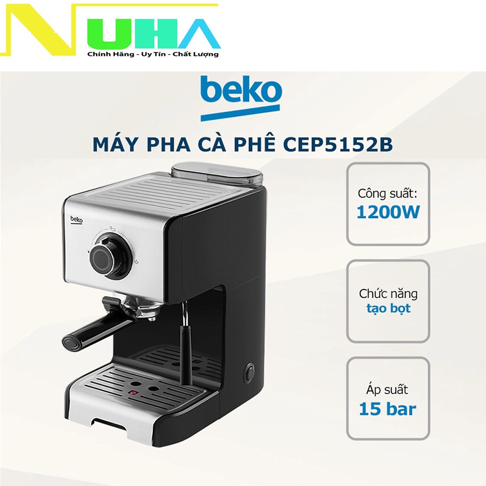 Máy pha cafe Beko Espresso CEP5152B - Công suất lớn 1100W - Áp lực cao cafe chuẩn vị