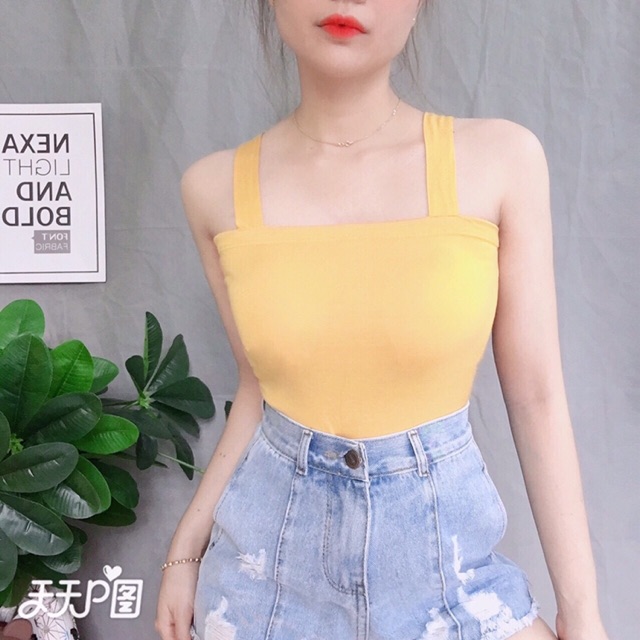 Áo thun 2 dây bản to, áo croptop hai dây kèm mod - Colory shop