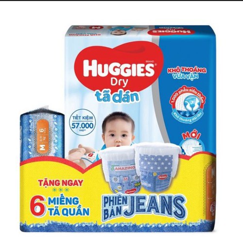 [Tặng thêm 8 miếng ]Tã dán Huggies size S88 , M76, L68 miếng