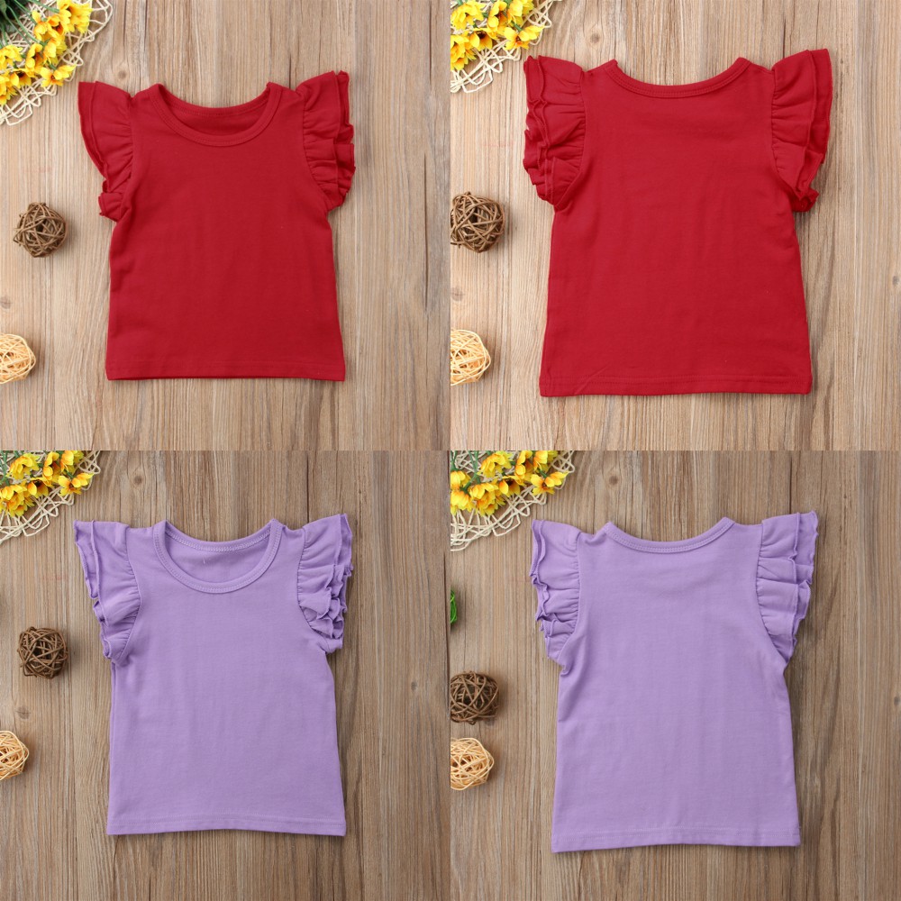 Áo tay cánh tiên , vải cotton , màu trơn cho bé gái