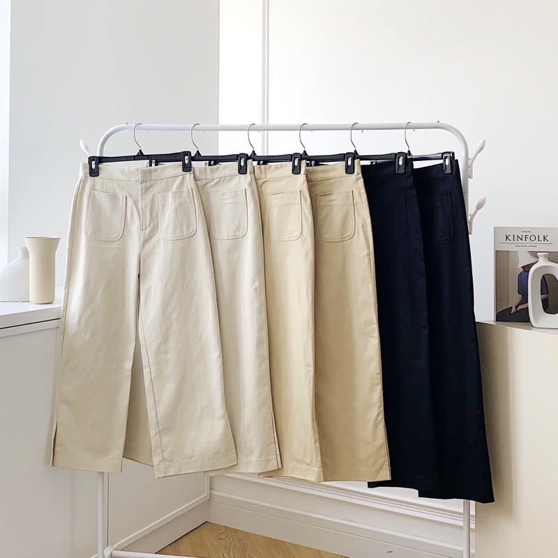 Quần kaki hai túi xẻ tà cullotes không đai quần Linko pants