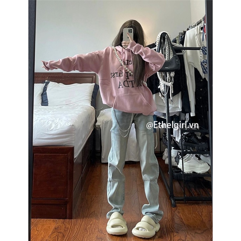 Quần Jean Nữ Lưng Cao Ống Đứng Phong Cách Đường Phố Mỹ Cá Tính