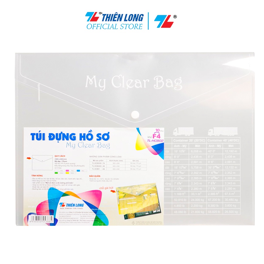 Combo 10 Bìa nút F4 Thiên Long có in TL-HCB02 - Trong suốt