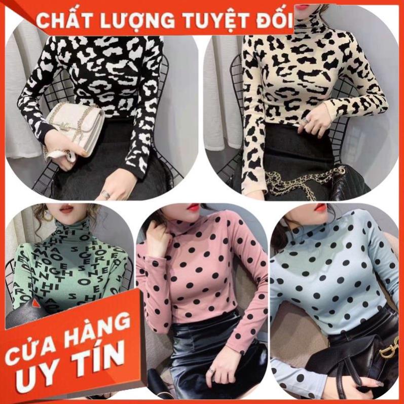 Áo Giữ Nhiệt Nữ, Áo Thun Nữ Dài Tay Họa Tiết Nhiều Màu Cổ 3 Phân Chấm Bi, Vằn