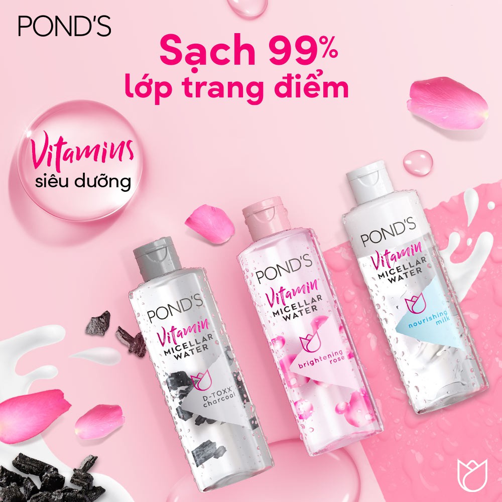 Nước Tẩy Trang Pond's Vitamin & Tinh Than Tre Sạch Sâu 400ml Micellar Water Vitamin D-Toxx Charcoal #113