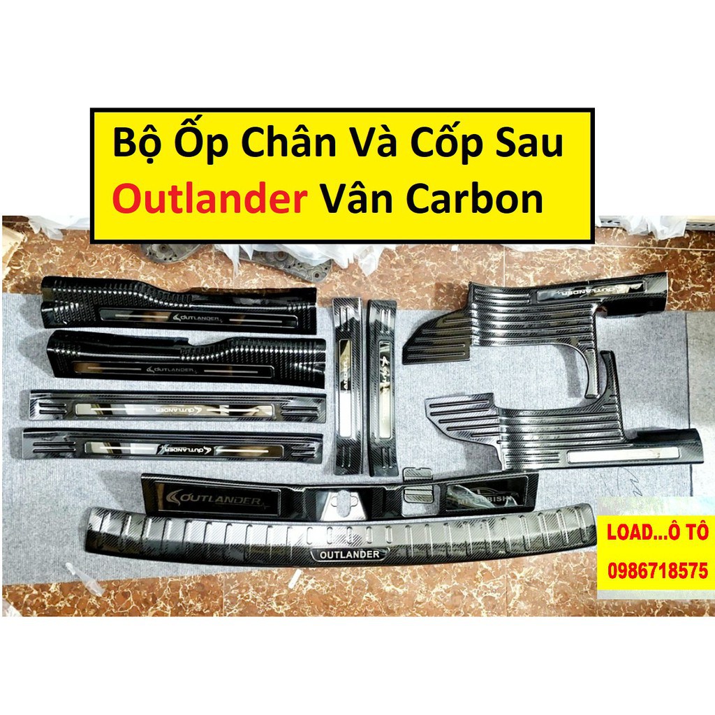 Ốp Bậc Cửa, Nẹp Bước Chân, Cốp Sau Xe Mitsubishi Outlander 2018-2022 Vân Carbon Cao Cấp
