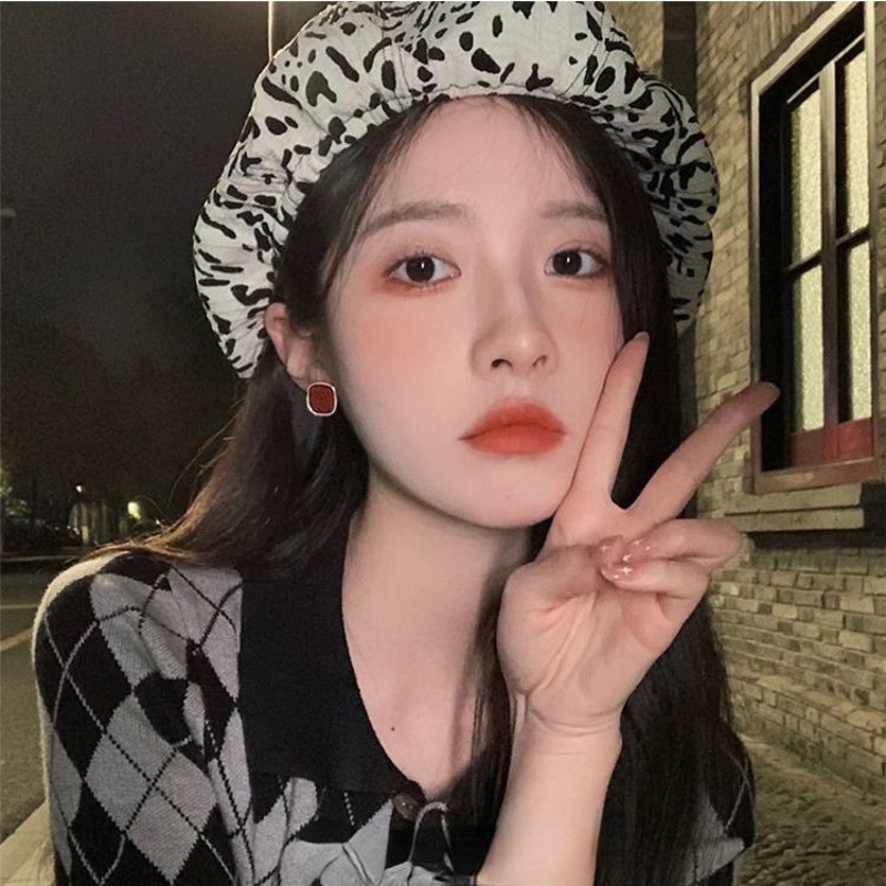 Khuyên Tai Hình Giọt Nước Màu Đỏ Tía Phong Cách Vintage