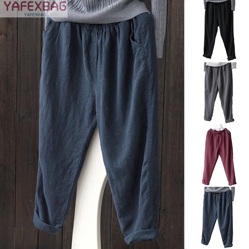 Quần cotton dài lưng co giãn màu trơn thời trang nữ | BigBuy360 - bigbuy360.vn