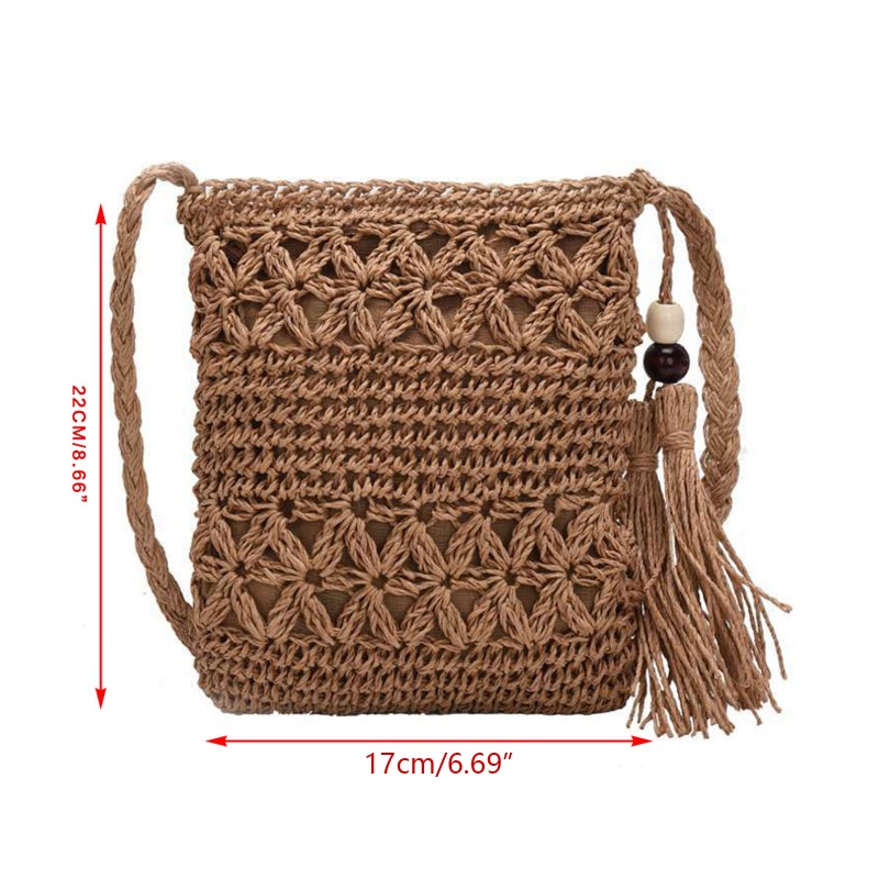 Túi cói Đan Lát Phối Tua Rua Phong Cách Boho