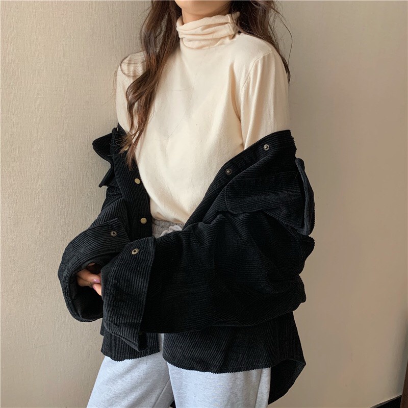 Áo Sơ Mi Nhung Tăm Gân 2 Túi Nút Bấm Form Rộng Unisex Nam Nữ Style Hàn Quốc Ulzzang KUN | WebRaoVat - webraovat.net.vn