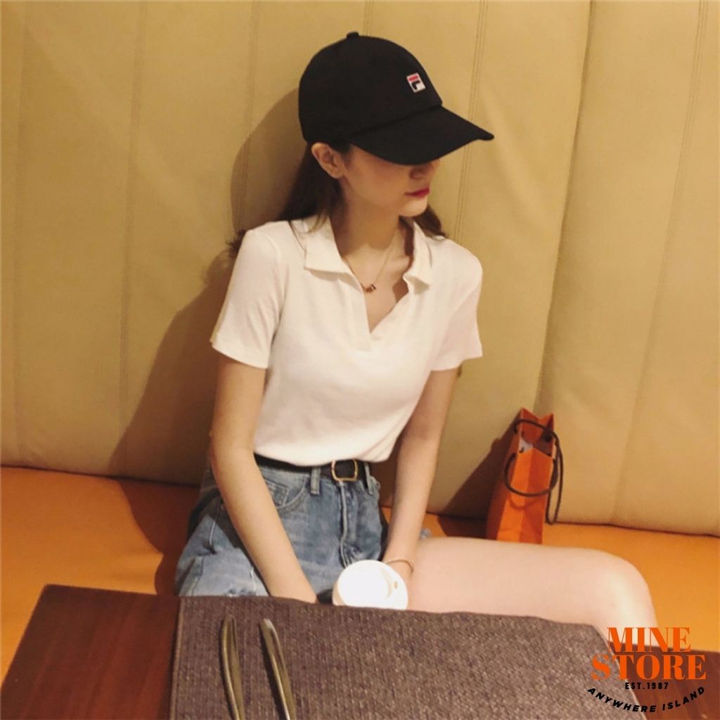 Áo croptop nữ cộc tay Mine_store áo cổ V cộc tay nữ chất vải cotton phong cách trẻ trung hàn quốc QH89