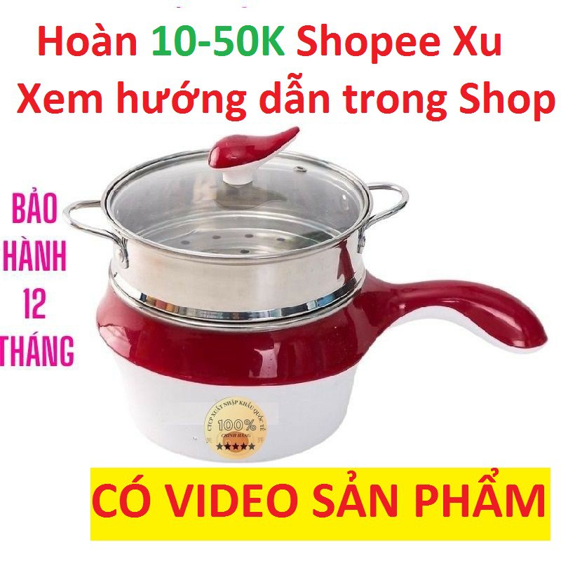 (CÓ VIDEO)Nồi lẩu mini nồi hấp 2 tầng nồi nấu mì ca nấu mì nồi điện nồi lẩu mini đa năng ca nấu mì đa năng BH 12 tháng