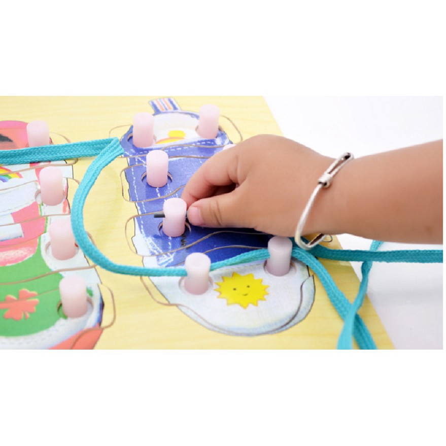 Đồ chơi bảng gỗ bộ 3 ghép hình và buộc dây giày cho bé