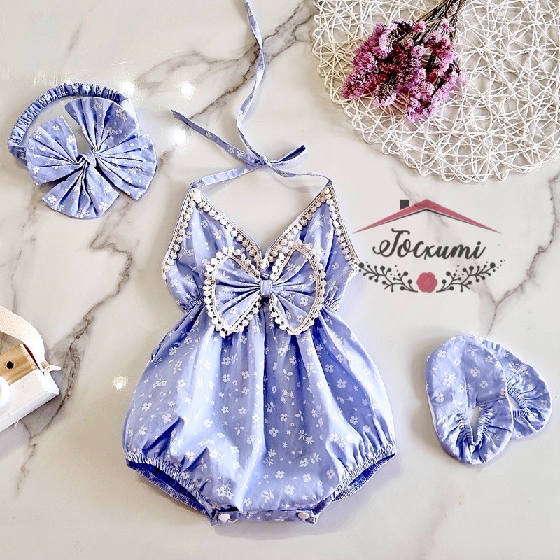 [MUA 1 ĐƯỢC 3] SET BODY YẾM NƠ XANH HOA VIỀN REN BI [THIẾT KẾ]