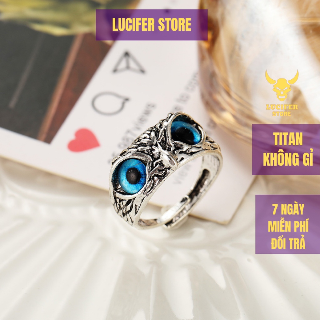 Nhẫn Nam Bạc Đẹp Cá Tính Unisex HipHop Basic Ngầu Trơn Eagle Ring Mắt Cú Mèo Lucifer Store Nhẫn Titan Không Gỉ Eagle