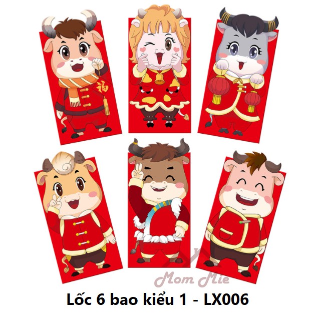 Lốc 6 bao lì xì Tết cách điệu, độc đáo - LX007, LX012