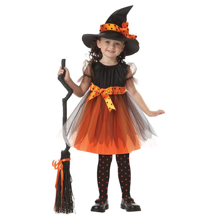 Đầm Hóa Trang Halloween Nhân Vật Phù Thủy Cho Bé Gái Kích Thước 100-150