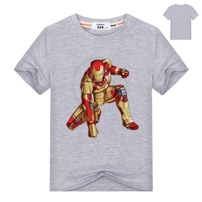 Áo thun cotton ngắn tay hình Iron Man cho trẻ em