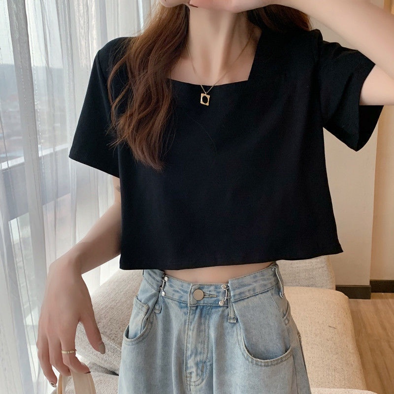 Áo Thun Tay Ngắn Cổ Vuông Vải Mỏng Thời Trang Mùa Hè