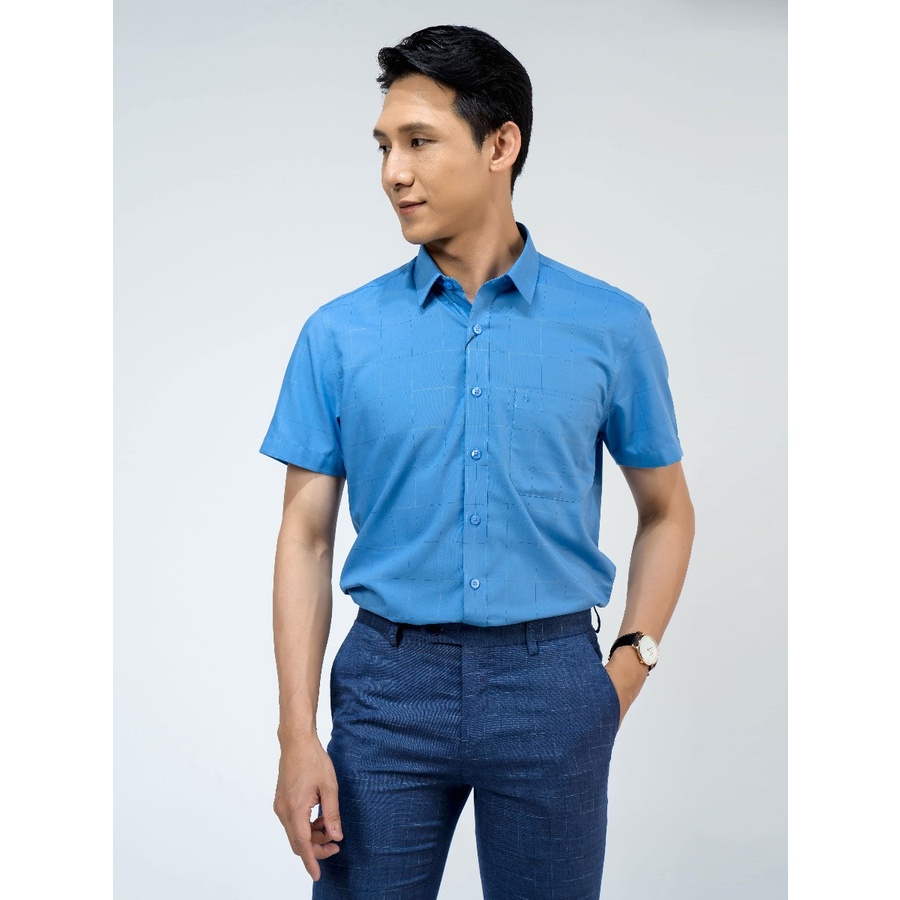 Áo sơ mi owen ngắn tay màu xanh caro regular fit vải sợi sen AR220088NT