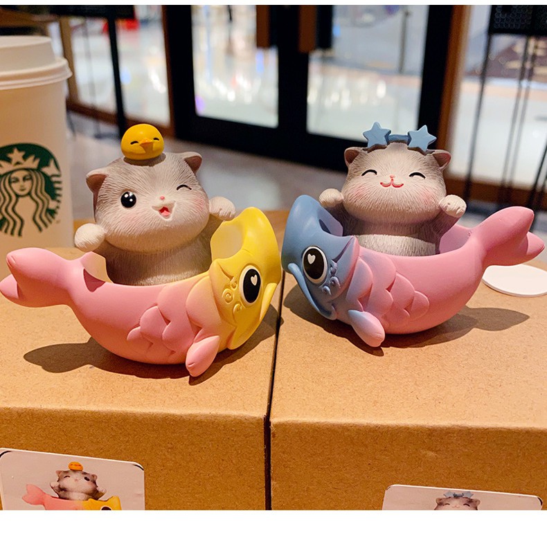 Tượng lắc lư để bàn - xe hơi Mèo Cá chép FULL BOX