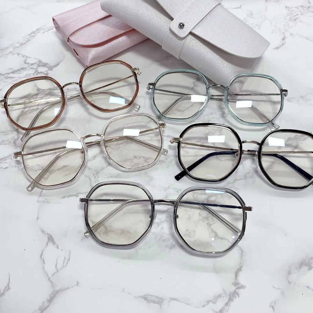 Thời trang nữ chống ánh sáng xanh kính cận thị kính đa giác kính kim loại cận thị độ 【0 ° to-600 °】