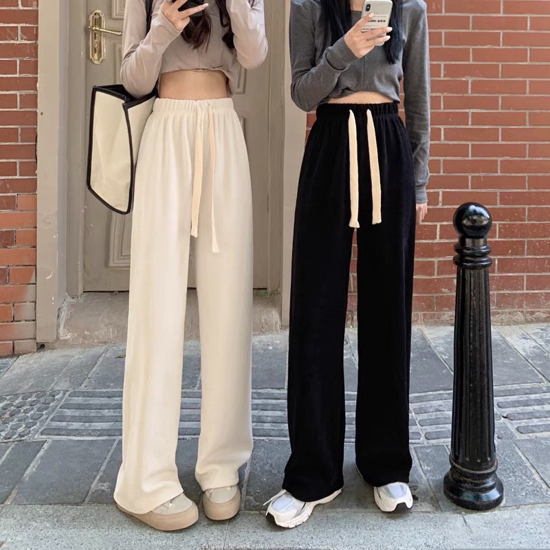 Quần Suông Dây Bản To PEONYB Nữ [FREESHIP]  Culottes ống rộng dài màu đen hssv, thun vintage cá tính Ulzzang