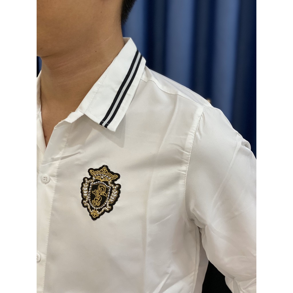 Áo Sơ Mi Nam Nữ cặp đôi dài tay trắng đen thêu logo vải kate lụa | BigBuy360 - bigbuy360.vn