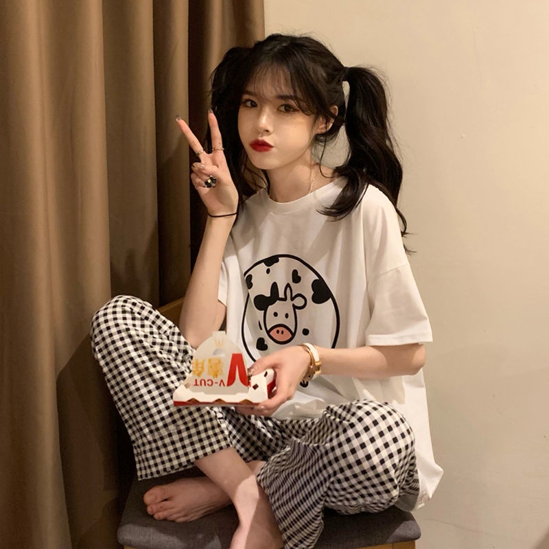 Quần ngủ dáng dài lưng cao hoạ tiết kẻ sọc xinh xắn cho nữ