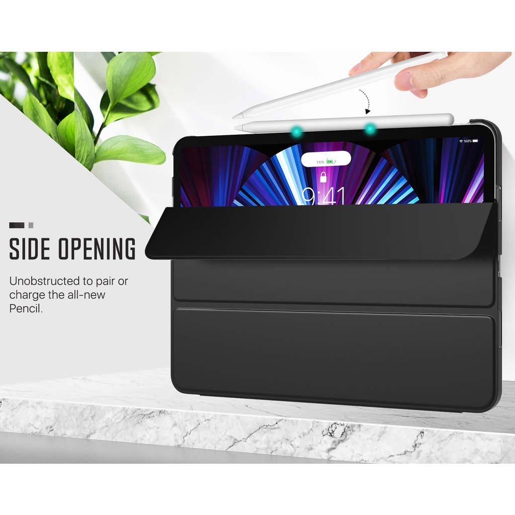 MoKo Case Fit New iPad Pro 11&quot; 2021 (3rd Gen)/2020, Ultra Slim Trifold Hard Back &amp; PU Leather Front Smart Shell