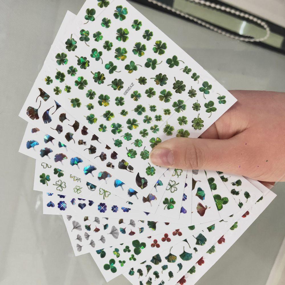 Miếng Dán Trang Trí Móng Tay Hình Cỏ Bốn Lá Holographic