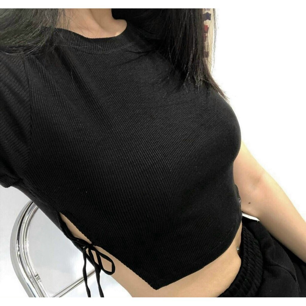 ÁO CROPTOP XINH  ÁO CROPTOP BASIC CỘT DÂY BÊN HÔNG CT22 - HHT.SHOP