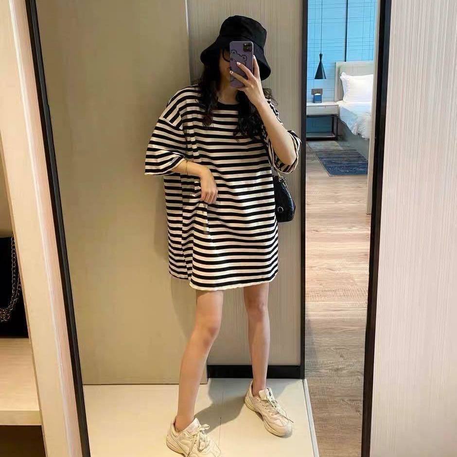 Áo Thun Ngắn Tay Họa Tiết Sọc Ngang Thời Trang Dành Cho Nữ