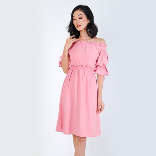 Đầm xòe thời trang eden trễ vai tay nơ - d319