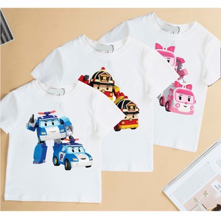 Áo Thun In Hình Robocar Poli Và Những Người Bạn Cứu Hỏa Cứu Thương Dành Cho Bé Trai Bé Gái