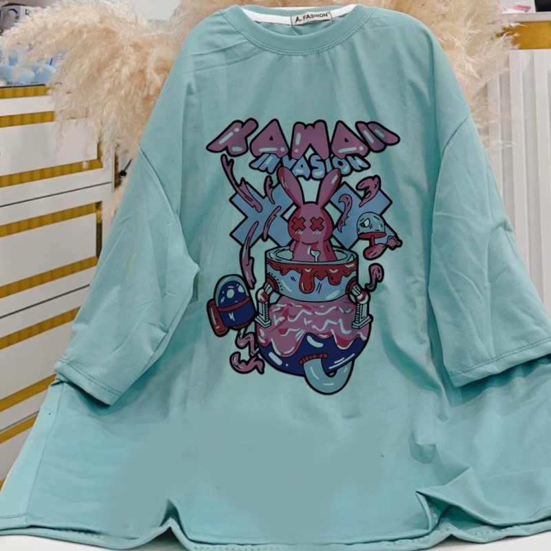 [Rẻ vô địch] Áo cotton tay lỡ dáng rộng unisex -Thỏ kama