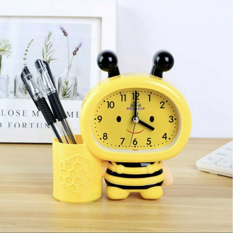 Đồng hồ để bàn con ong kèm ống cắm bút xinh xinh