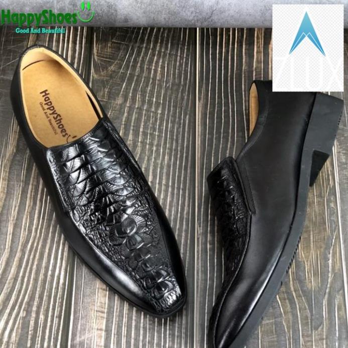 😘 Giày Lười Nam Công Sở Happyshoes Da Bò Thật Dập Vân Cá Sấu - HS84 😘😘