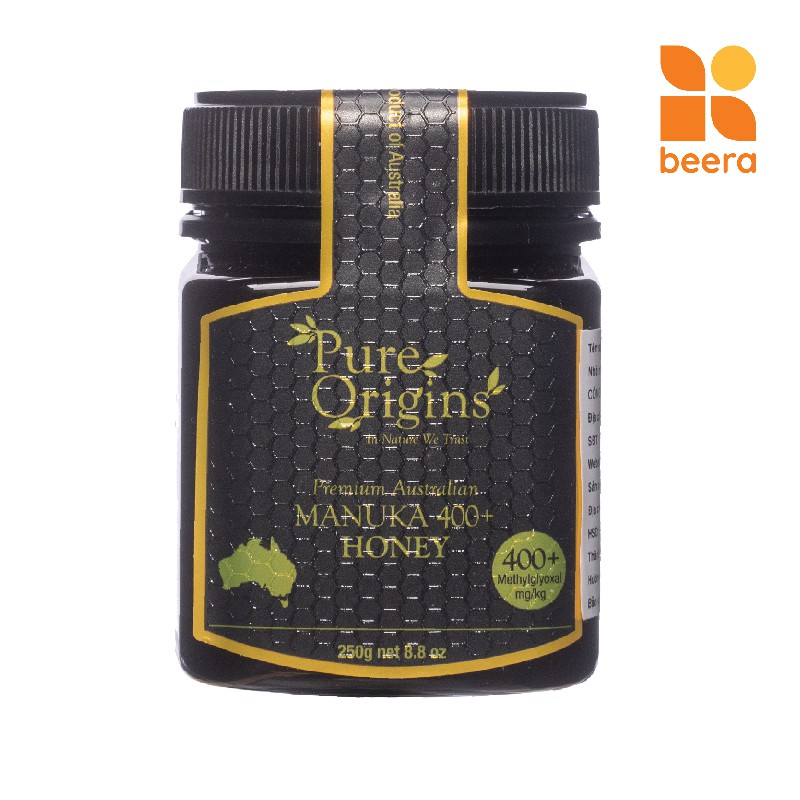 Mật Ong Manuka MGO 400+ Pure Origins Beera giảm viêm loét dạ dày, chữa lành vết thương, hỗ trợ tiêu hóa(250g)