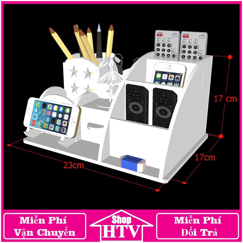 Hộp bút đa năng để bàn cao cấp, chất liệu gỗ nhựa Pitech màu trắng - b01