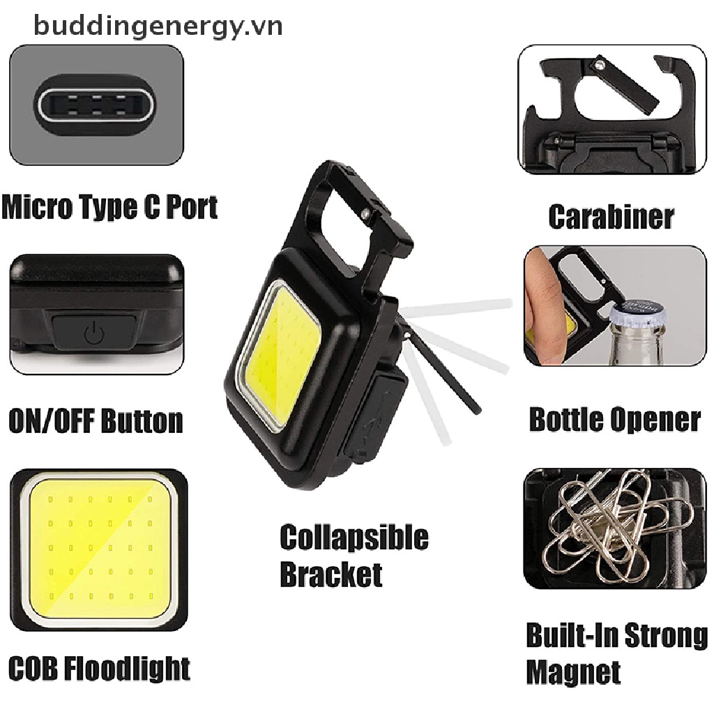 {BUDDI} Móc Khóa Đèn Pin LED USB Nhỏ Gọn Dùng Khi Đi Cắm Trại Ngoài Trời {BUDDI}