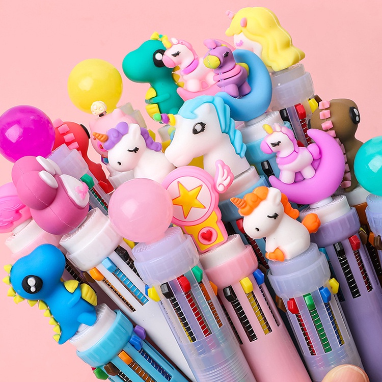 Bút bấm 10 ngòi khác màu hình thú dễ thương