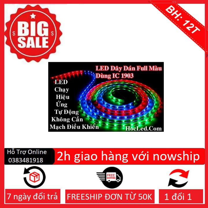 Led dây dán full màu 1903 nhây tự động - cuộn 5m bọc slicon chống nước