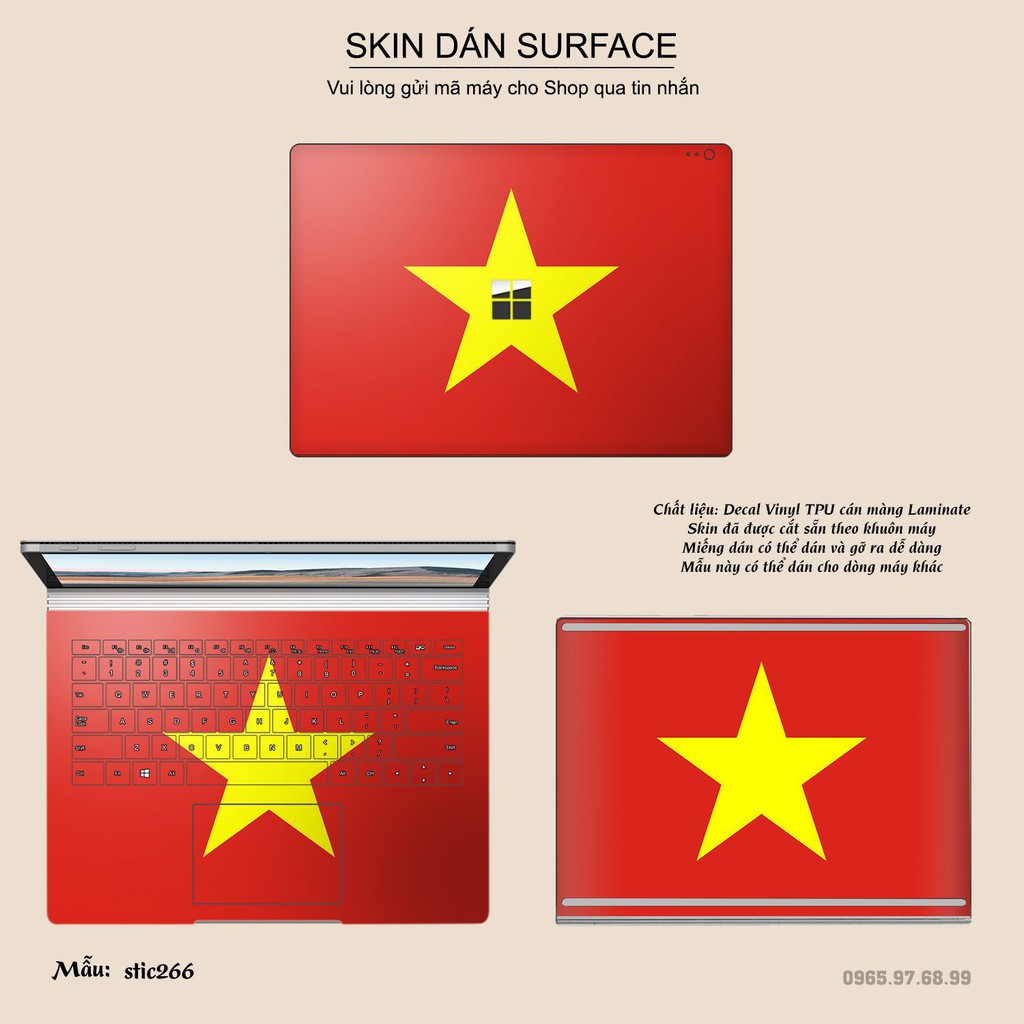 Skin dán Surface in hình cờ Việt Nam (inbox mã máy cho Shop)