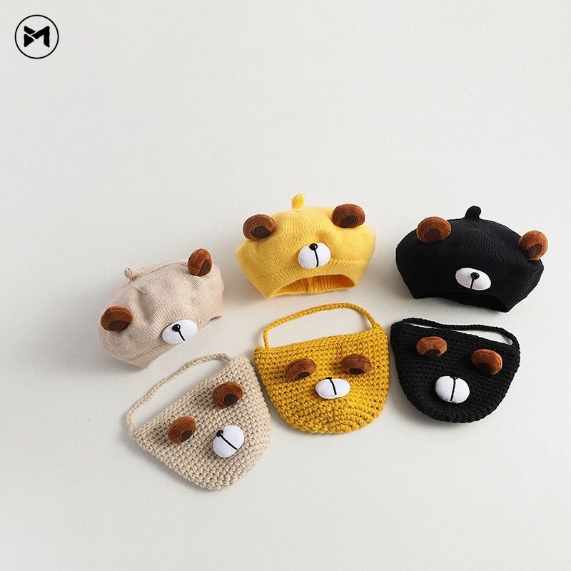 Mũ Len Dệt Kim Màu Kẹo Hình Gấu Hoạt Hình Cho Bé 1-4 Tuổi