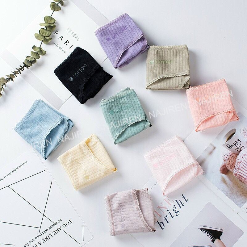 Quần Lót Nữ Cotton Gân Tăm Kháng khuẩn, Quần Chíp Nữ Dễ Thương Mềm Mịn Cottony QL03