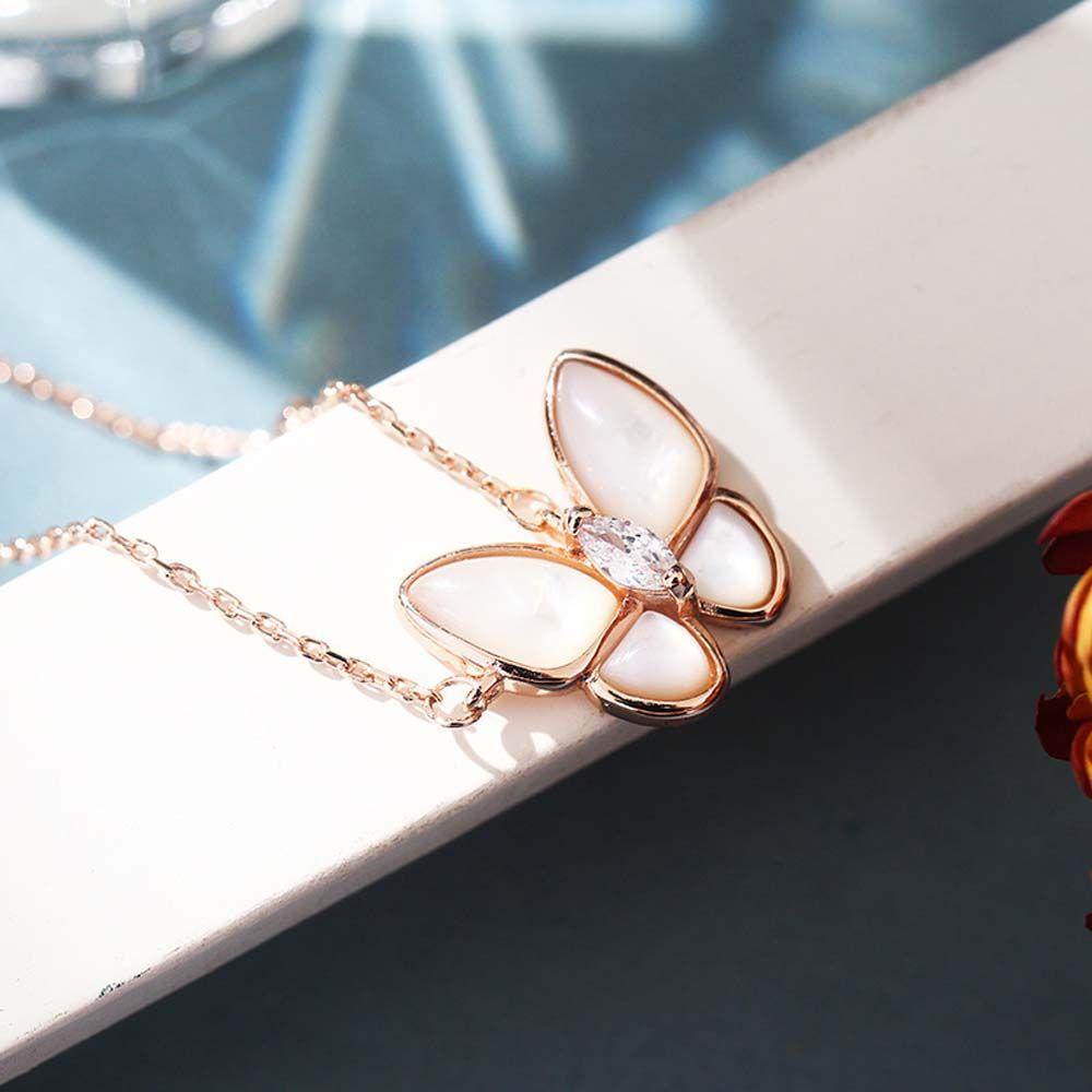 AROMA Vòng cổ Hình Bướm Vỏ Sò Trắng Phong Cách Hàn Quốc Cổ Điển Thời Trang