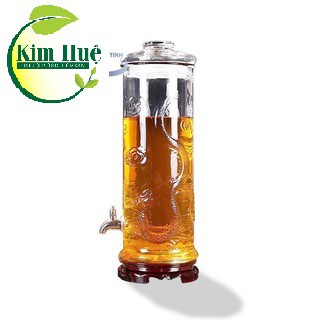 Bình ngâm rươu sâm thủy tinh 15 lít dáng trụ hoa văn rồng