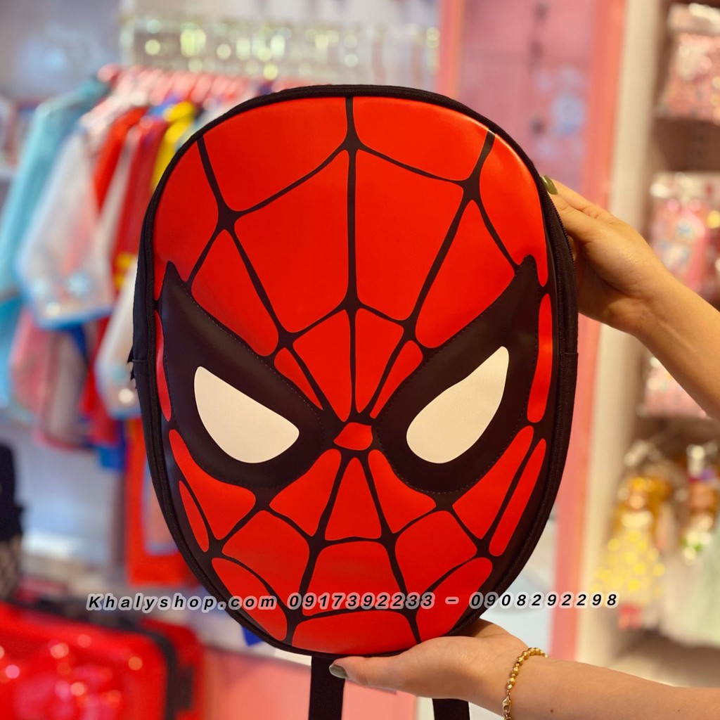 Balo, cặp táp dạng tròn 13'' 1 ngăn hình mặt nạ Spiderman màu đỏ đen cho trẻ em bé trai (Thái Lan) - 600NSPNG5061