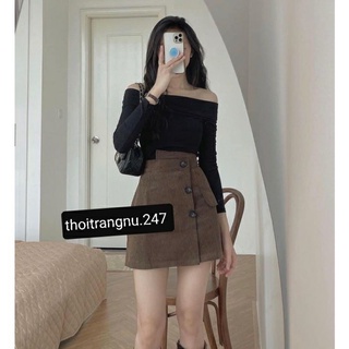 quần váy chất nhung tăm phối 3 cúc 672